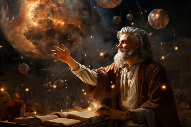 A religious man reading the Bible while thinking of the universe.