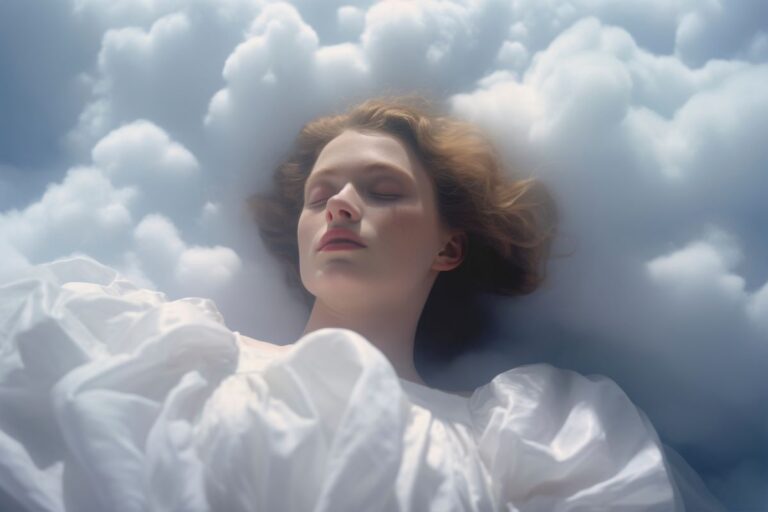 A woman sleeping in the clouds, embodying how to master lucid dreaming fast.